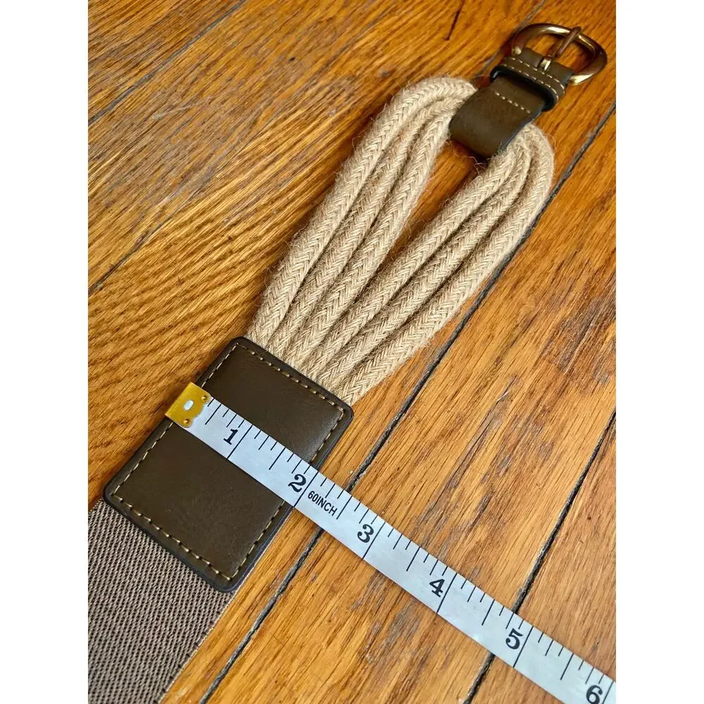 Wide Brown Leather/Rope Elastic Waist Belt sz L/XL